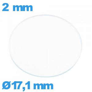 Verre circulaire 17,1 mm en verre minéral montre