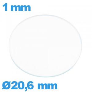 Verre de montre en verre minéral circulaire 20,6 mm