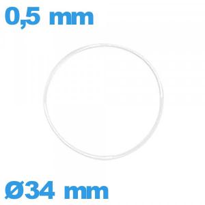 Joint montre 34 X 0,5 mm torique étanchéité silicone transparent 