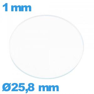 Verre montre 25,8 mm en verre minéral circulaire