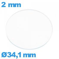 Verre 34,1 mm montre verre minéral circulaire