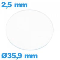 Verre circulaire 35,9 mm en verre minéral montre