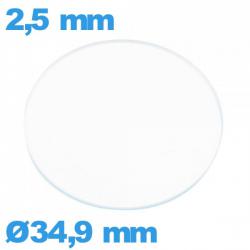 Verre montre en verre minéral circulaire 34,9 mm