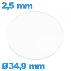 Verre montre en verre minéral circulaire 34,9 mm