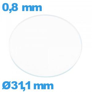 Verre 31,1 mm de montre en verre minéral circulaire