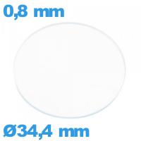 Verre montre verre minéral circulaire 34,4 mm