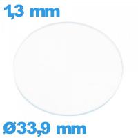 Verre de montre 33,9 mm en verre minéral circulaire