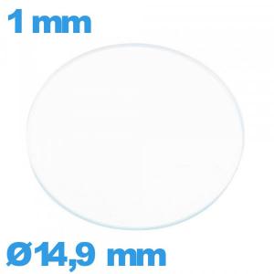 Verre montre verre minéral 14,9 mm circulaire