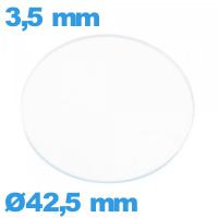 Verre de montre 42,5 mm en verre minéral circulaire