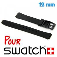 Bracelet pour Montre Swatch en Silicone lisse noir 12 mm