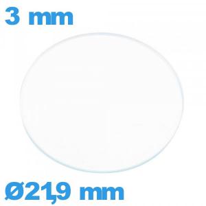 Verre de montre 21,9 mm en verre minéral circulaire
