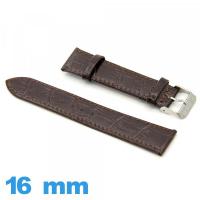 Bracelet 16 mm montre brun foncé cuir véritable  Alligator