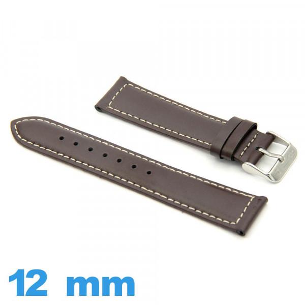 Bracelet De Montre En Cuir Rouge Lisse - 12 Mm - Fermoir Boucle Ardillon