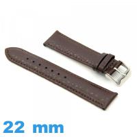 Bracelet 22 mm de montre brun cuir véritable Rembourré Grain Buffalo