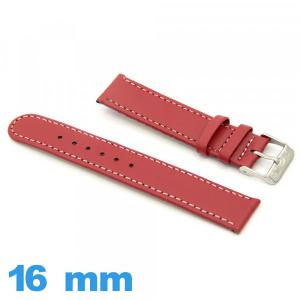 Bracelet cuir Rouge de montre 16 mm Plat Grain Lisse