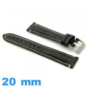 Bracelet montre  20 mm Noir cuir Alligator