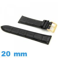 Bracelet 20mm de montre Noir cuir véritable  Crocodile