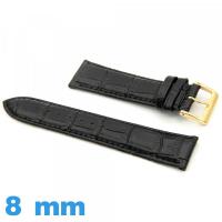 Bracelet cuir Noir 8 mm Rembourré pour montre Crocodile