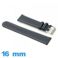 Bracelet montre Plat Bleu cuir 16 mm Grain Lisse