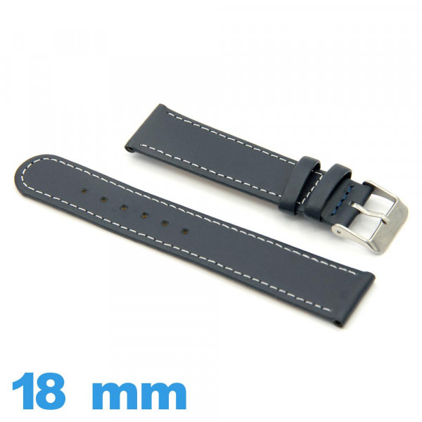 BRACELET de MONTRE en CUIR VERITABLE BLEU FONCE GRAIN REQUIN