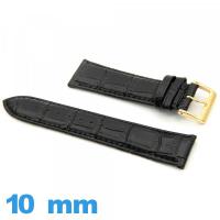 Bracelet cuir Noir montre 10 mm  Crocodile