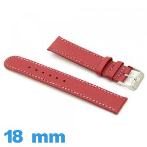 Bracelet montre Plat Rouge cuir 18 mm Grain Lisse