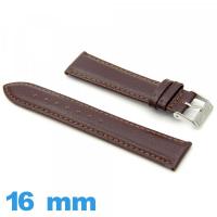 Bracelet montre  16mm marron cuir véritable Lisse