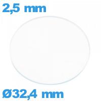 Verre plat pour montre verre minéral 32,4 mm circulaire