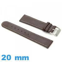 Bracelet cuir véritable pour montre 20 mm  Grain Lisse