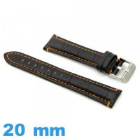 Bracelet cuir véritable Noir montre 20 mm  Alligator