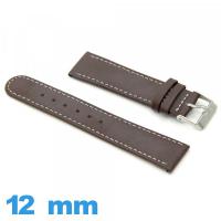 Bracelet 12mm pour montre Plat cuir véritable Grain Lisse