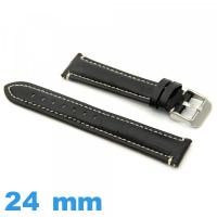 Bracelet 24 mm pour montre Noir cuir Rembourré Alligator