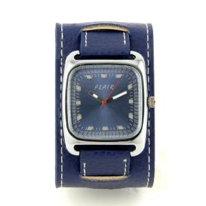 Montre bracelet de force cuir véritable bleue