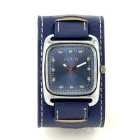 Montre bracelet de force cuir véritable bleue