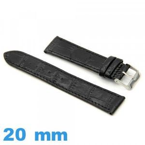 Bracelet montre Noir cuir véritable Alligator  20 mm