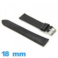 Bracelet cuir Plat 18mm Noir pour montre Grain Buffalo