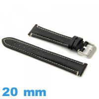 Bracelet cuir véritable Alligator Noir montre 20mm Rembourré