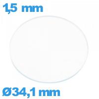 Verre circulaire 34,1 mm plat montre en verre minéral