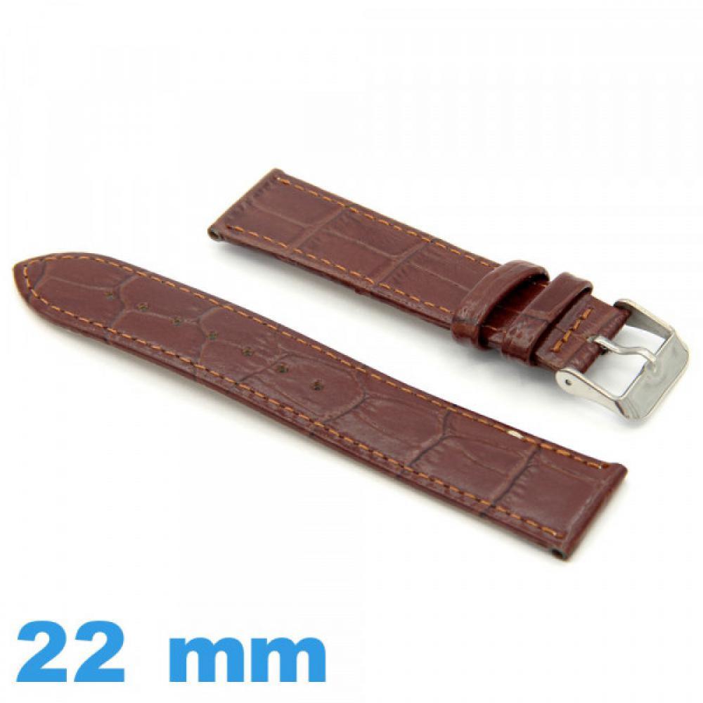 Bracelet De Montre 22mm En Cuir Souple Marron - Sangle Interchangeable Universelle - Couture Blanc