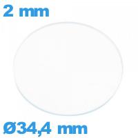 Verre plat verre minéral pour montre circulaire 34,4 mm