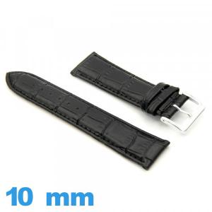 Bracelet cuir véritable  10 mm Noir de montre Crocodile