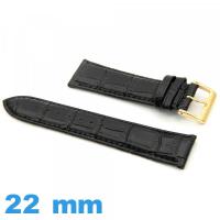Bracelet de montre  22mm Noir cuir véritable Crocodile