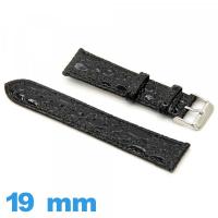 Bracelet 19 mm de montre Noir cuir véritable Plat Crocodile