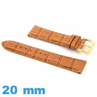 Bracelet 20 mm montre Rembourré cuir véritable Crocodile