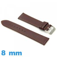 Bracelet cuir Lisse pour montre 8 mm Plat