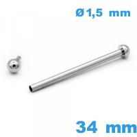 Barrette Argenté 34mm pour montre à rivet tubulaire pression  bracelet montre