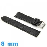 Bracelet pour montre  8mm Noir cuir Alligator