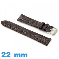 Bracelet montre Plat 22 mm marron foncé cuir véritable Crocodile