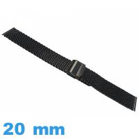 Bracelet montre Maille Milanaise 20 mm noir acier inox