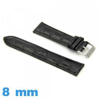 Bracelet pour montre Rembourré 8mm Noir cuir Alligator